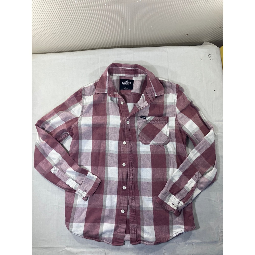 Hollister California Womens Plaid Flannel Button Up Shirt Size Small Red White